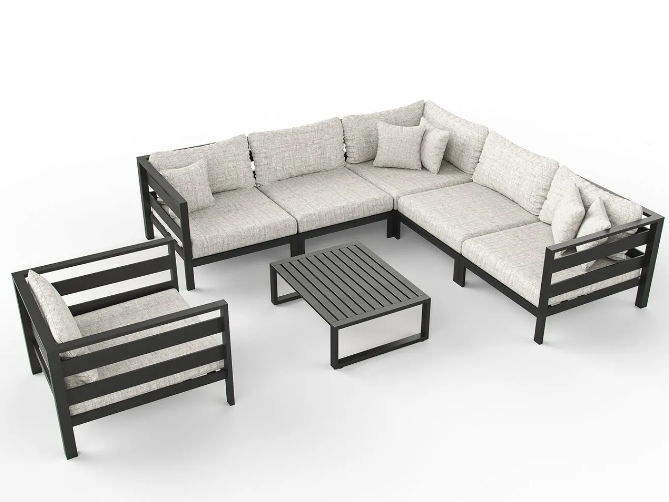 Sale Adriano L Gartenlounge für 6 Personen, anthrazit/grau, Aluminium/Polyacryl, inkl. Kissen & Couchtisch Gartenlounge