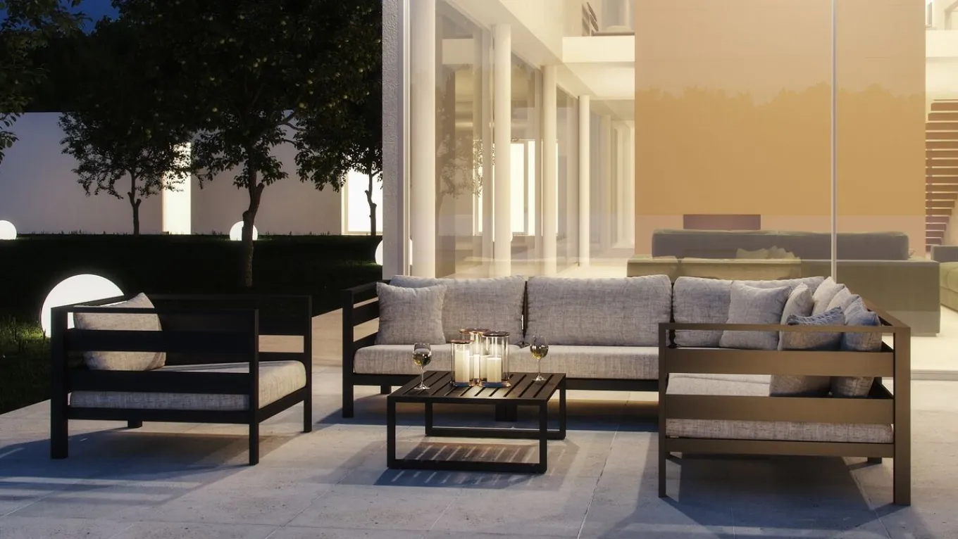 Sale Adriano L Gartenlounge für 6 Personen, anthrazit/grau, Aluminium/Polyacryl, inkl. Kissen & Couchtisch Gartenlounge