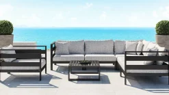 Sale Adriano L Gartenlounge für 6 Personen, anthrazit/grau, Aluminium/Polyacryl, inkl. Kissen & Couchtisch Gartenlounge
