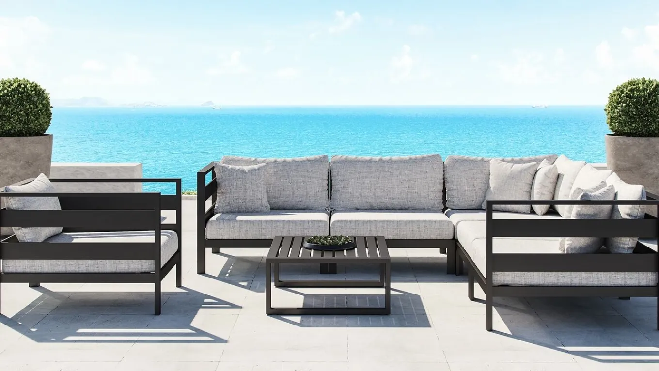 Sale Adriano L Gartenlounge für 6 Personen, anthrazit/grau, Aluminium/Polyacryl, inkl. Kissen & Couchtisch Gartenlounge