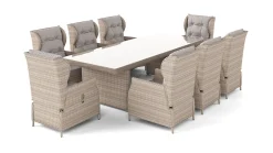 Online Bariya XL Garten-Essgruppe, beige/grau, Polyrattan/Glas, Tisch inkl. 8 verstellbare Sessel und Polster Polyrattan-Gartenmöbel|Garten-Essgruppen