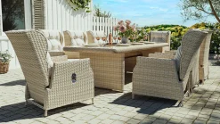 Online Bariya XL Garten-Essgruppe, beige/grau, Polyrattan/Glas, Tisch inkl. 8 verstellbare Sessel und Polster Polyrattan-Gartenmöbel|Garten-Essgruppen