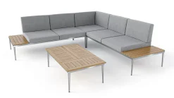 Hot Basso Gartenlounge für 5 Personen, grau/naturbelassen, Edelstahl/Rope, verstellbarer Tisch, inkl. Polster und Kissen Gartenlounge|Edelstahl-Gartenmöbel