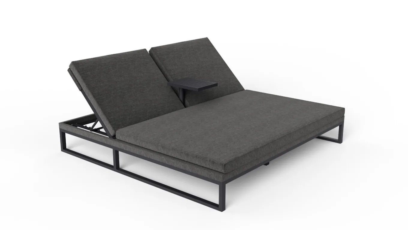 Sale Bellaco Outdoor Doppelliege, anthrazit, Alu/Polyacryl, inkl. Beistelltisch Gartenliegen|Aluminium-Gartenmöbel