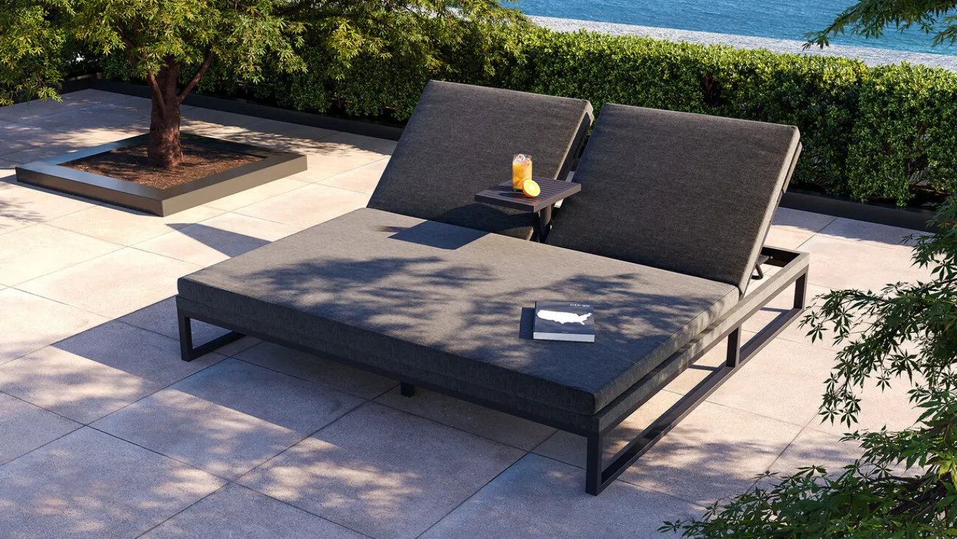 Sale Bellaco Outdoor Doppelliege, anthrazit, Alu/Polyacryl, inkl. Beistelltisch Gartenliegen|Aluminium-Gartenmöbel