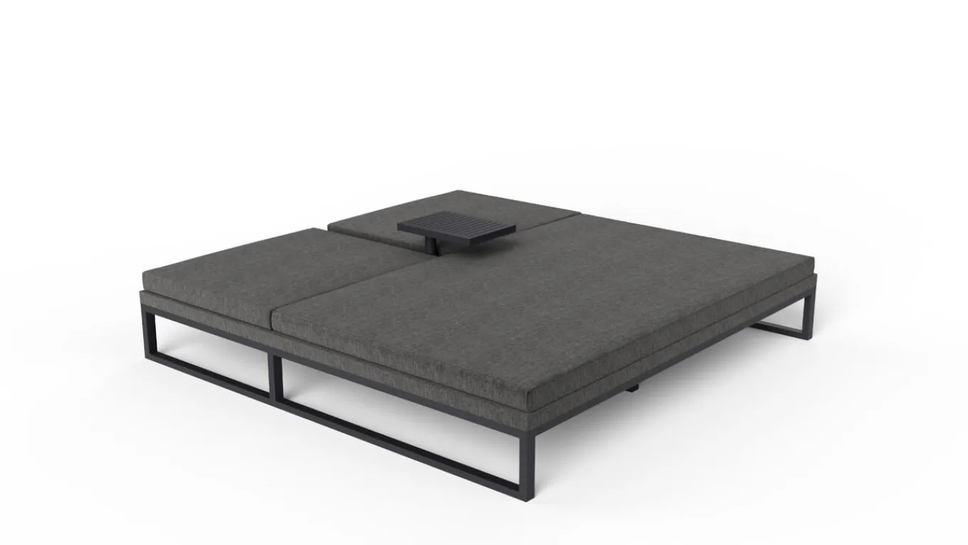 Sale Bellaco Outdoor Doppelliege, anthrazit, Alu/Polyacryl, inkl. Beistelltisch Gartenliegen|Aluminium-Gartenmöbel