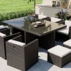 Best Boreas L Garten-Essgruppe mit 6 Sesseln, schwarz, Alu/Polyrattan, inkl. Kissen & 4 Hocker Garten-Essgruppen|Aluminium-Gartenmöbel