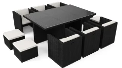 Best Boreas L Garten-Essgruppe mit 6 Sesseln, schwarz, Alu/Polyrattan, inkl. Kissen & 4 Hocker Garten-Essgruppen|Aluminium-Gartenmöbel