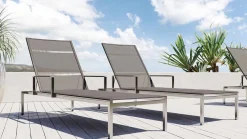 Discount Cairo M Gartenliegen 2er Set, silber/grau, Edelstahl/Textilene, schnelltrocknend, luftdurchlässig, rollbar Edelstahl-Gartenmöbel|Gartenliegen