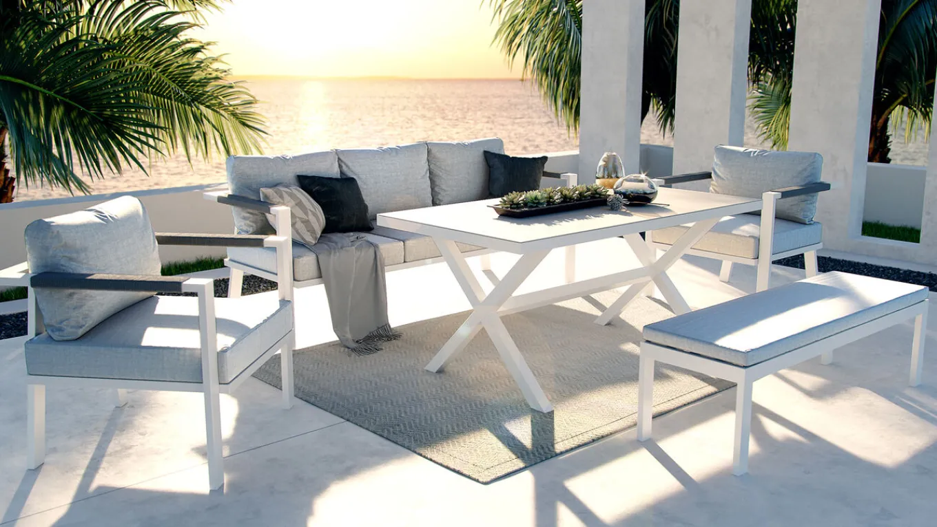Discount Danni Gartenlounge für 5 Personen, weiß/grau, Aluminium, inkl. Polster, korrosions- und witterungsbeständig Gartenlounge|Aluminium-Gartenmöbel
