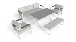 Discount Danni Gartenlounge für 5 Personen, weiß/grau, Aluminium, inkl. Polster, korrosions- und witterungsbeständig Gartenlounge|Aluminium-Gartenmöbel