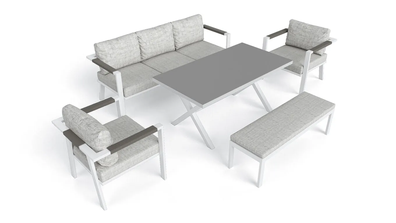 Discount Danni Gartenlounge für 5 Personen, weiß/grau, Aluminium, inkl. Polster, korrosions- und witterungsbeständig Gartenlounge|Aluminium-Gartenmöbel