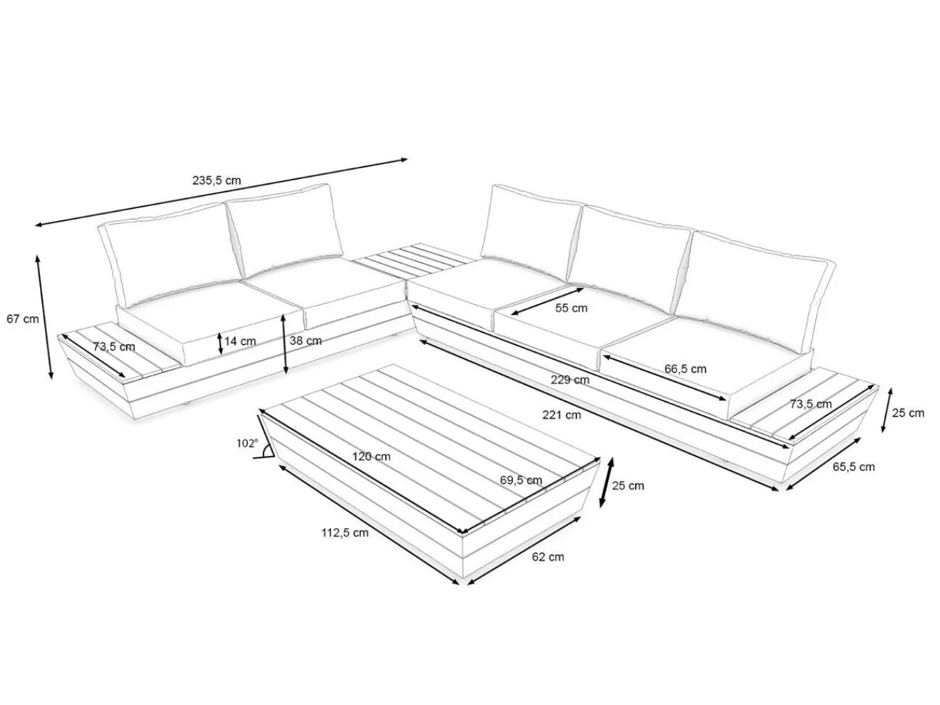 Online Delta Gartenlounge für 5 Personen mit Couchtisch, anthrazit/naturbelassen, Alu/Polywood, schmutzabweisend, inkl. Ablageflächen Gartenlounge|Aluminium-Gartenmöbel