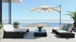 Outlet Estoria L Gartenlounge für 4 Personen, schwarz/weiß, Polyrattan/Glas, waschbare Bezüge, hohe Belastbarkeit Polyrattan-Gartenmöbel