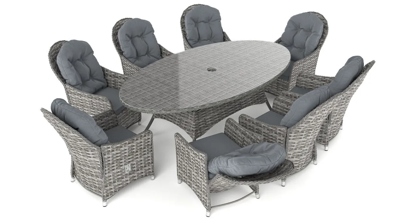 Online Livia Relax XL Garten-Essgruppe mit 8 Sesseln, grau, Polyrattan, ovaler Tisch, inkl. Kissen Garten-Essgruppen|Aluminium-Gartenmöbel