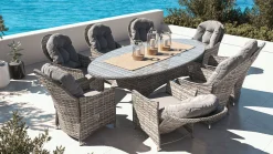 Online Livia Relax XL Garten-Essgruppe mit 8 Sesseln, grau, Polyrattan, ovaler Tisch, inkl. Kissen Garten-Essgruppen|Aluminium-Gartenmöbel