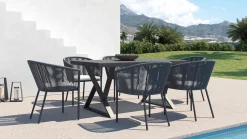Outlet Malta L Garten-Essgruppe, grau, Alu/Spraystone, 6 Rope-Sessel inkl. Sitzkissen Garten-Essgruppen|Aluminium-Gartenmöbel