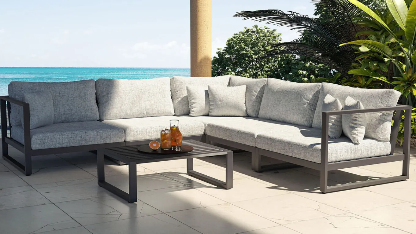 Matteo Corner Gartenlounge, anthrazit/grau, Alu/Polyacryl, Ecklounge inkl. Couchtisch & Kissen Gartenlounge