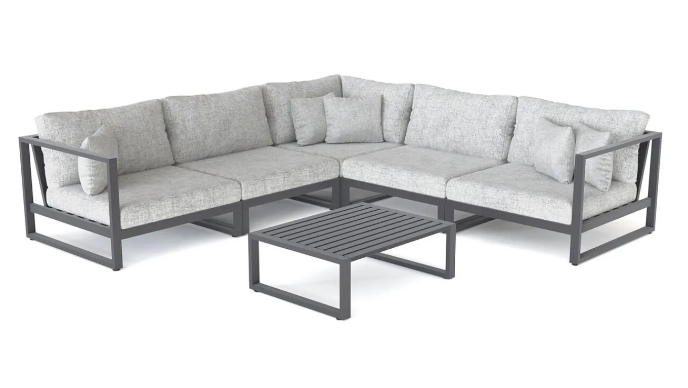 Matteo Corner Gartenlounge, anthrazit/grau, Alu/Polyacryl, Ecklounge inkl. Couchtisch & Kissen Gartenlounge