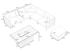 Outlet Matteo Corner Gartenlounge mit Feuertisch für 5 Personen, anthrazit/grau, Aluminium, inkl. Kissen & Hocker Gartenlounge|Aluminium-Gartenmöbel