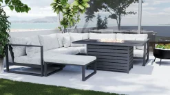 Outlet Matteo Corner Gartenlounge mit Feuertisch für 5 Personen, anthrazit/grau, Aluminium, inkl. Kissen & Hocker Gartenlounge|Aluminium-Gartenmöbel