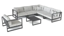 Outlet Matteo L Gartenlounge für 6 Personen, anthrazit/grau, Alu/Polyacryl, inkl. Couchtisch und Kissen Gartenlounge|Aluminium-Gartenmöbel