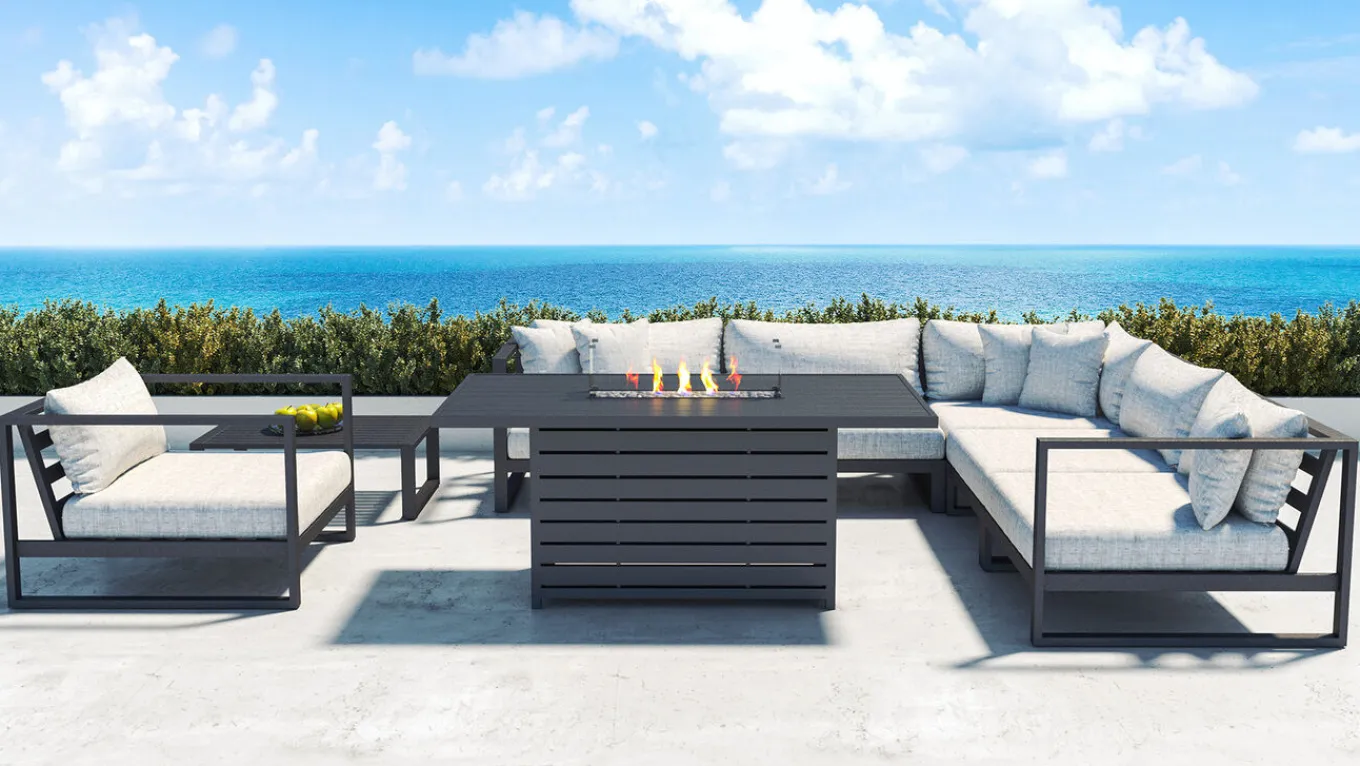 Clearance Matteo L Gartenlounge mit Feuertisch für 6 Personen, anthrazit/grau, Alu/Polyacryl, flexibel verstellbar Gartenlounge