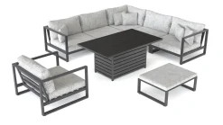 Clearance Matteo L Gartenlounge mit Feuertisch für 6 Personen, anthrazit/grau, Alu/Polyacryl, flexibel verstellbar Gartenlounge