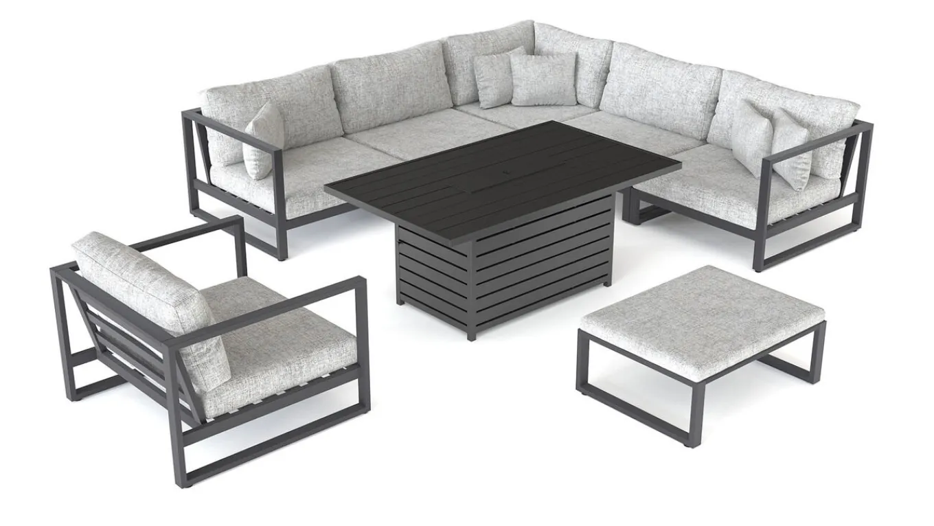 Clearance Matteo L Gartenlounge mit Feuertisch für 6 Personen, anthrazit/grau, Alu/Polyacryl, flexibel verstellbar Gartenlounge