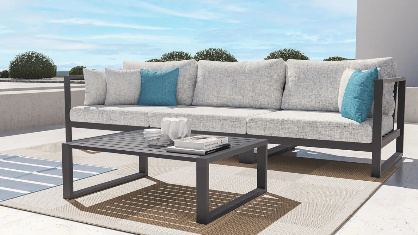 Hot Matteo S Gartenlounge 3-Sitzer, anthrazit/grau, Aluminium, inkl. Polster & Hocker Gartenlounge|Aluminium-Gartenmöbel