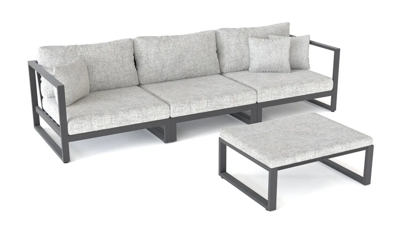 Hot Matteo S Gartenlounge 3-Sitzer, anthrazit/grau, Aluminium, inkl. Polster & Hocker Gartenlounge|Aluminium-Gartenmöbel