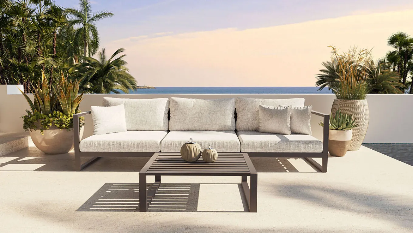 Hot Matteo S Gartenlounge 3-Sitzer, anthrazit/grau, Aluminium, inkl. Polster & Hocker Gartenlounge|Aluminium-Gartenmöbel