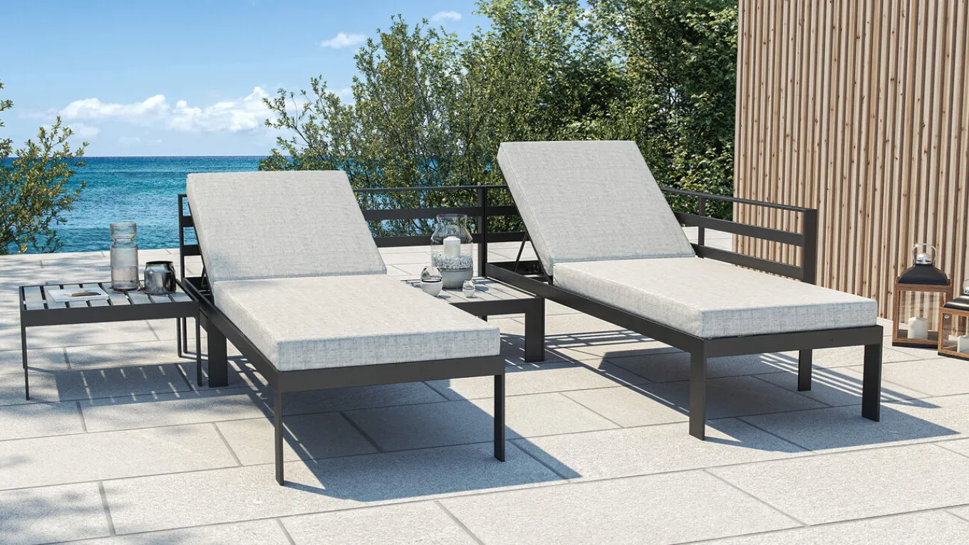 Clearance Meliya Gartenlounge, anthrazit/grau, Alu/Polywood, inkl. Kissen & Tisch, verstellbare Liegefunktion Gartenlounge|Aluminium-Gartenmöbel