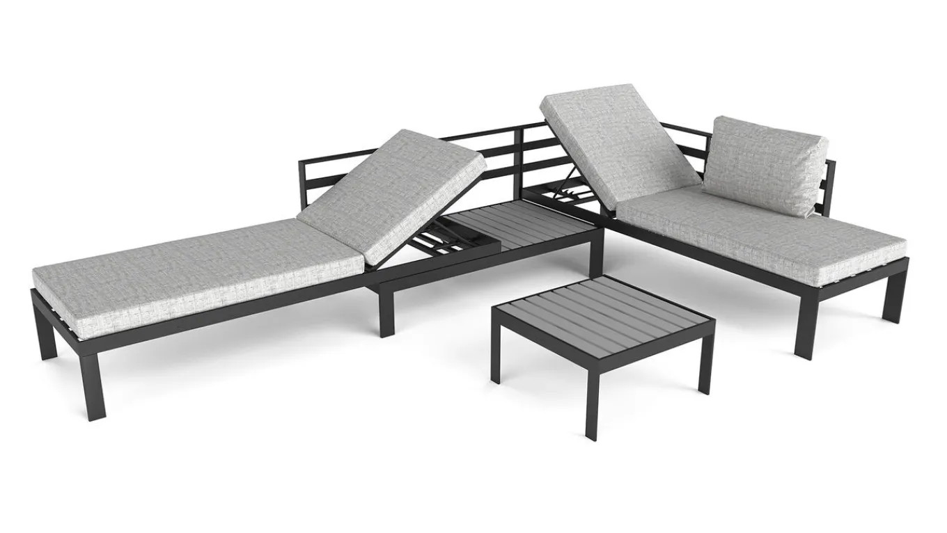 Clearance Meliya Gartenlounge, anthrazit/grau, Alu/Polywood, inkl. Kissen & Tisch, verstellbare Liegefunktion Gartenlounge|Aluminium-Gartenmöbel