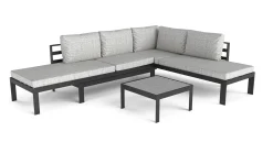 Clearance Meliya Gartenlounge, anthrazit/grau, Alu/Polywood, inkl. Kissen & Tisch, verstellbare Liegefunktion Gartenlounge|Aluminium-Gartenmöbel