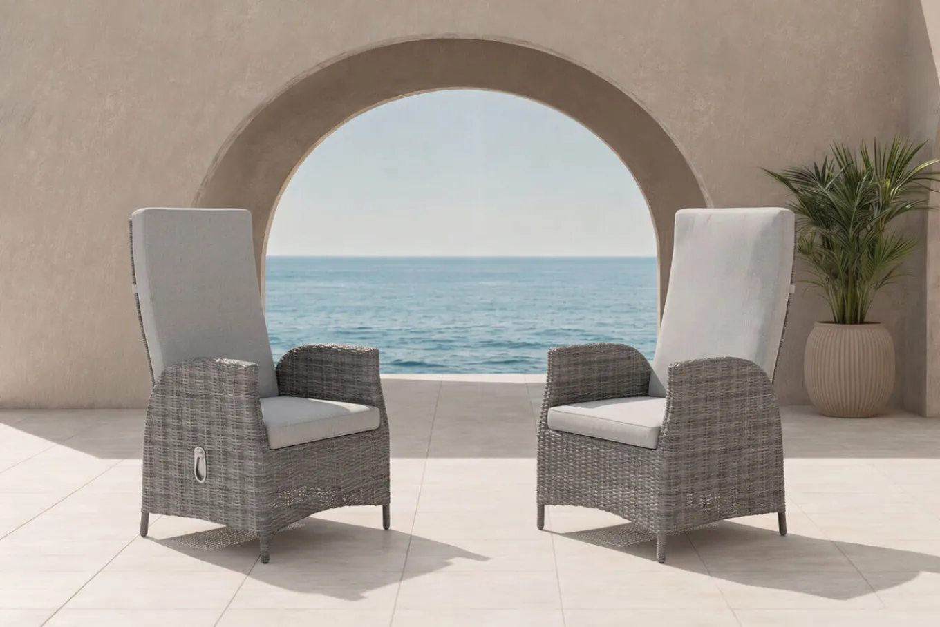 Best Merano Dining Sessel 2er-Set, grau meliert, Polyrattan, 64 x 57 x 105,5 cm, verstellbare Rückenlehne Polyrattan-Gartenmöbel|Gartenstühle & Gartensessel