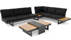 Discount Monero Gartenlounge für 6 Personen, anthrazit/braun, Alu/Polywood, inkl. Couchtisch, verstellbare Rückenlehnen Gartenlounge|Aluminium-Gartenmöbel