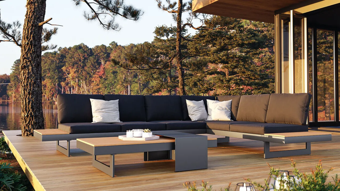 Discount Monero Gartenlounge für 6 Personen, anthrazit/braun, Alu/Polywood, inkl. Couchtisch, verstellbare Rückenlehnen Gartenlounge|Aluminium-Gartenmöbel