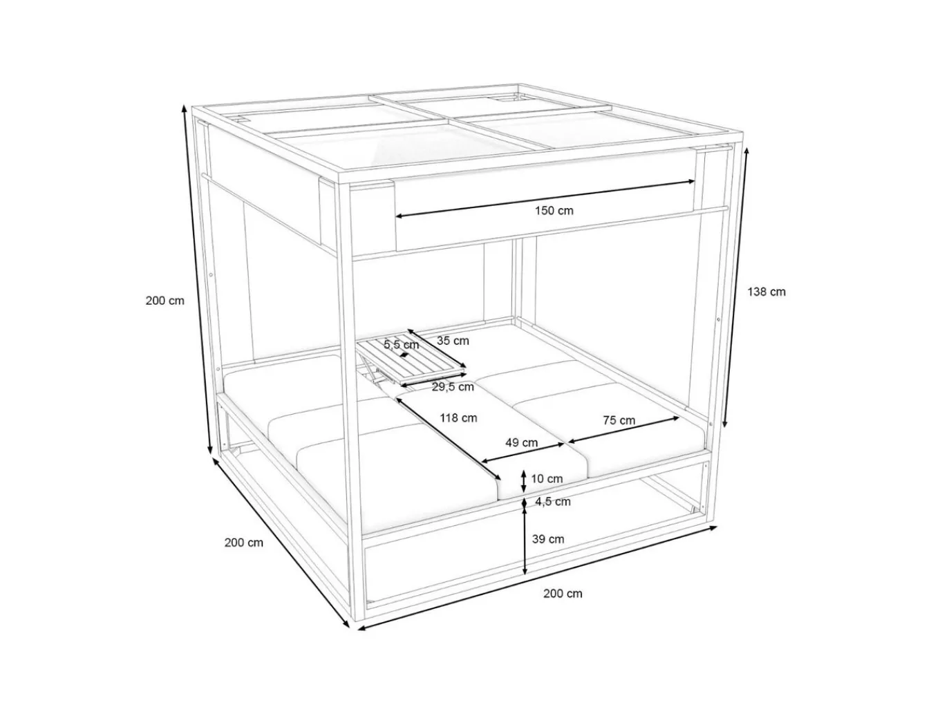 Clearance Montana Doppelliege, anthrazit/grau, Alu/Polyacryl, verstellbare Rückenlehne & Tisch, Sonnenschutz und Sichtschutz Gartenliegen|Aluminium-Gartenmöbel