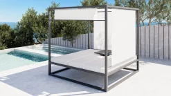 Clearance Montana Doppelliege, anthrazit/grau, Alu/Polyacryl, verstellbare Rückenlehne & Tisch, Sonnenschutz und Sichtschutz Gartenliegen|Aluminium-Gartenmöbel