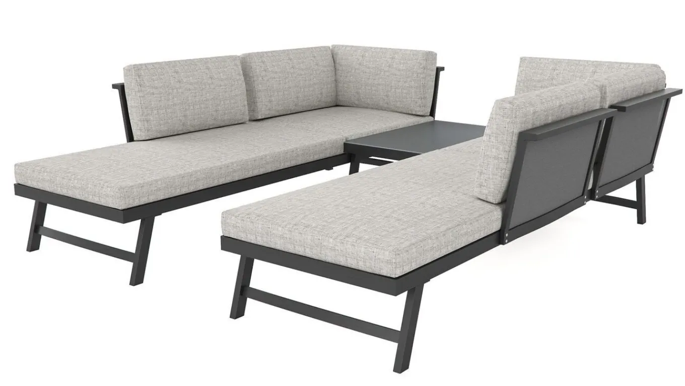 Morino Gartenlounge, anthrazit/grau, Alu/Polyacryl, inkl. Couchtisch, flexibel verstellbar, abnehmbare Bezüge Gartenlounge|Aluminium-Gartenmöbel