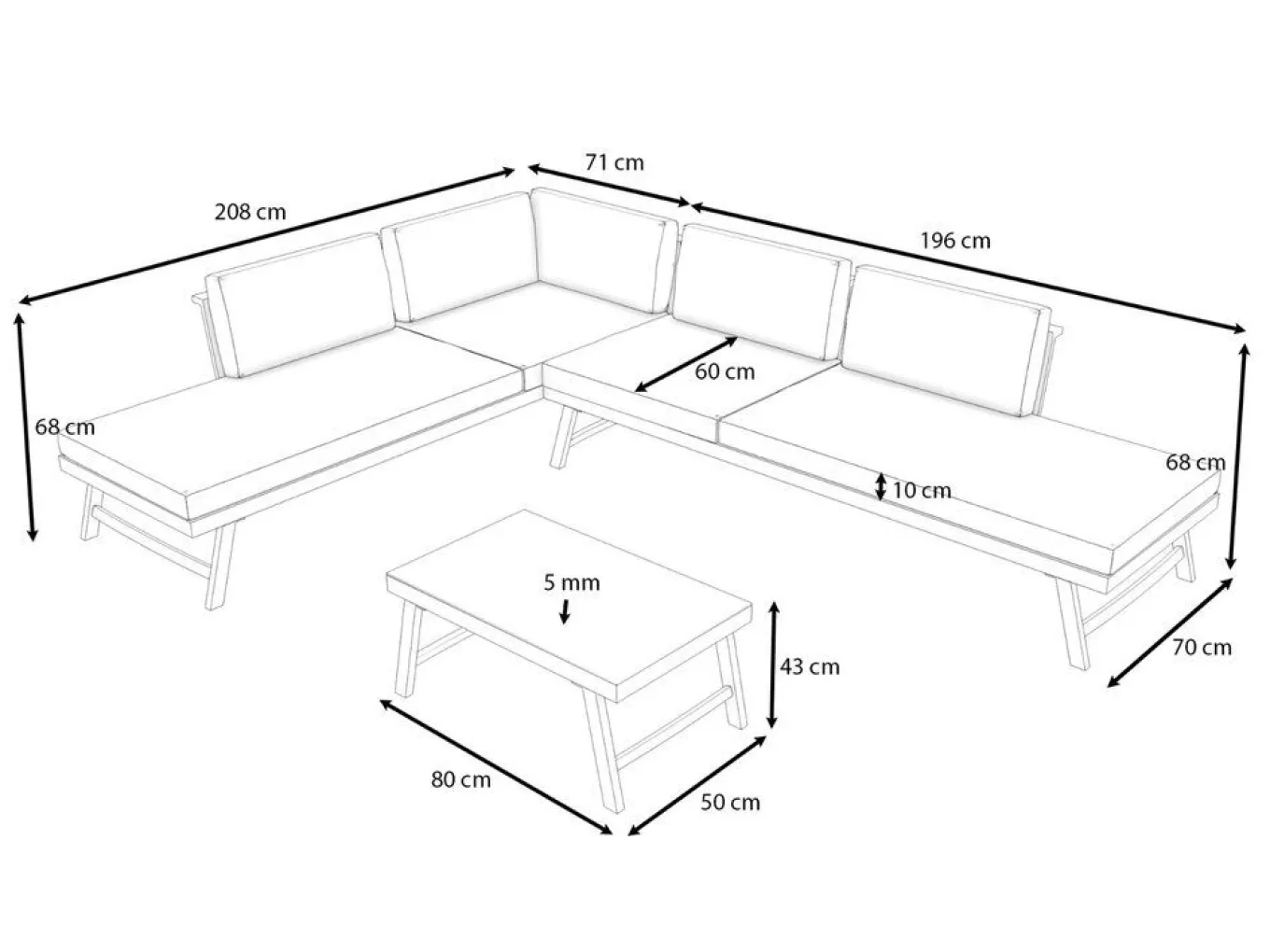 Morino Gartenlounge, anthrazit/grau, Alu/Polyacryl, inkl. Couchtisch, flexibel verstellbar, abnehmbare Bezüge Gartenlounge|Aluminium-Gartenmöbel