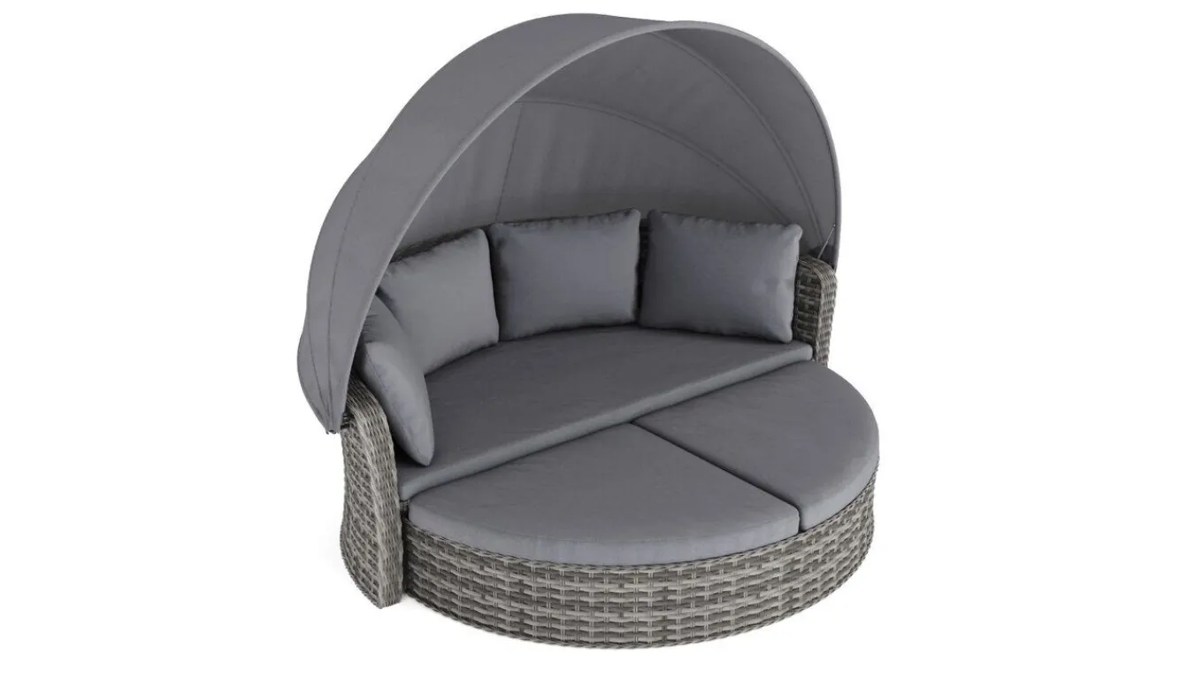Online Oceana Sonneninsel, grau, Polyrattan/Polyacryl, mit Dach & drehbarem Hocker, Sonnenschutz und Sichtschutz Polyrattan-Gartenmöbel|Gartenliegen