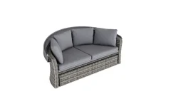 Online Oceana Sonneninsel, grau, Polyrattan/Polyacryl, mit Dach & drehbarem Hocker, Sonnenschutz und Sichtschutz Polyrattan-Gartenmöbel|Gartenliegen