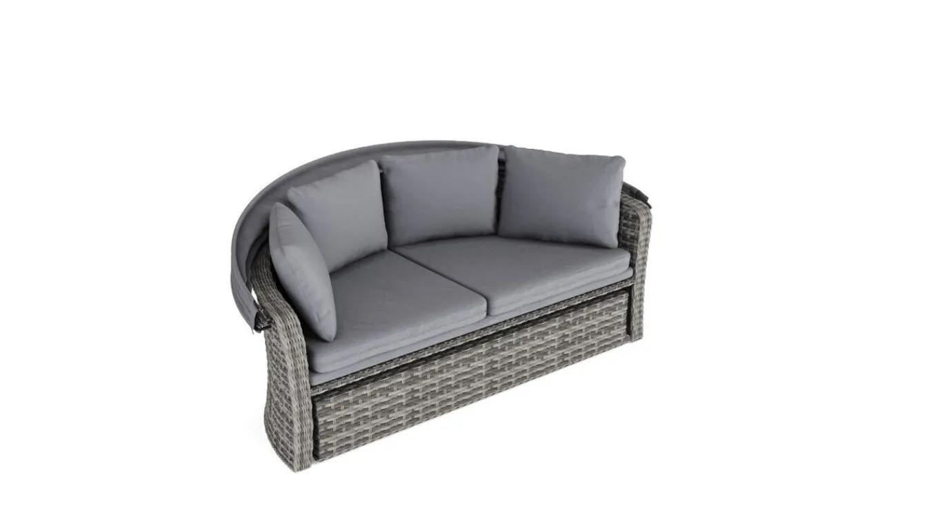 Online Oceana Sonneninsel, grau, Polyrattan/Polyacryl, mit Dach & drehbarem Hocker, Sonnenschutz und Sichtschutz Polyrattan-Gartenmöbel|Gartenliegen