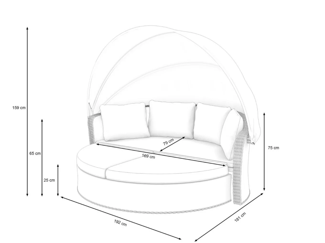 Online Oceana Sonneninsel, grau, Polyrattan/Polyacryl, mit Dach & drehbarem Hocker, Sonnenschutz und Sichtschutz Polyrattan-Gartenmöbel|Gartenliegen