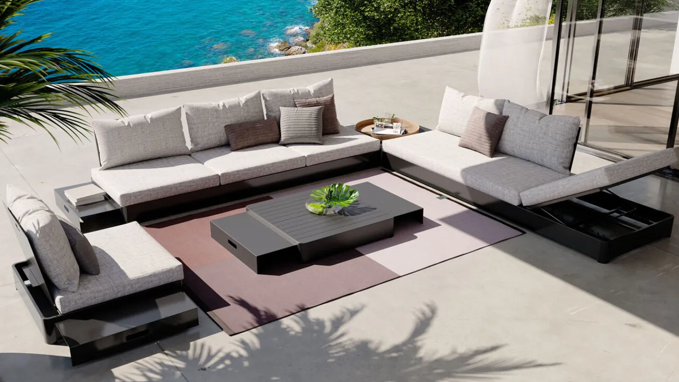 New Odessa Gartenlounge für 5-6 Personen, anthrazit/grau, Alu/Polyacryl, inkl. verstellbarer Rückenlehne, flexibel kombinierbar Aluminium-Gartenmöbel