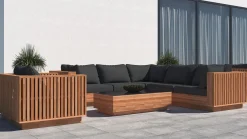New Piano Gartenlounge, naturbelassen/schwarz, Akazie/Glas, Ecksofa inkl. Sessel & Beistelltisch, langlebiges Material Gartenlounge|Akazien-Gartenmöbel