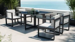 Discount Ricardo Dining M Garten-Essgruppe, anthrazit/grau, Alu/Glas, inkl. 4 Sessel & Sitzkissen, platzsparendes Design Garten-Essgruppen|Aluminium-Gartenmöbel