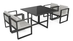 Discount Ricardo Dining M Garten-Essgruppe, anthrazit/grau, Alu/Glas, inkl. 4 Sessel & Sitzkissen, platzsparendes Design Garten-Essgruppen|Aluminium-Gartenmöbel